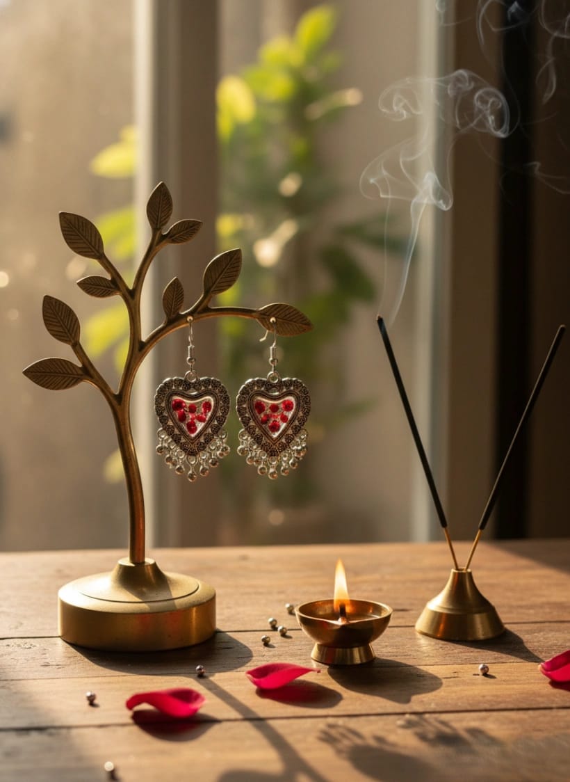 Real Red Rose Hridaya Heart Earrings - Luxury Handcrafted Resin Art | Sabhya Kala