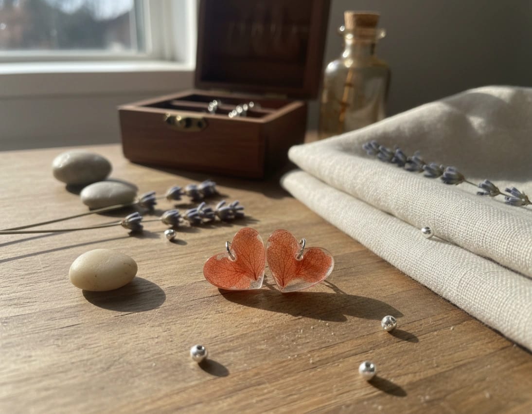 Autumn Ember Heart Resin Stud Earrings - Luxury Handcrafted Resin Art | Sabhya Kala