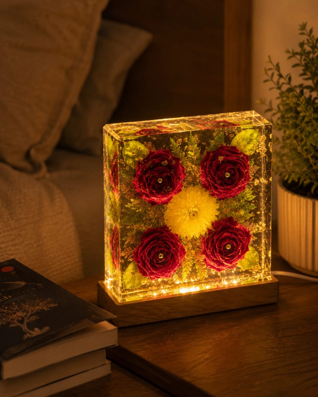 Preserved Flower LED Resin Keepsake Lamp - Luxury Handcrafted Resin Art | Sabhya Kala