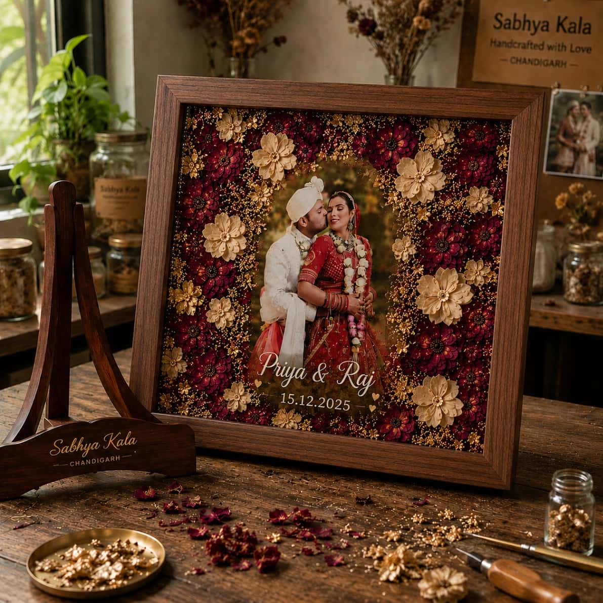 Varmala Preservation - Grand Varmala Frame — Square | Sabhya Kala Handcrafted Art